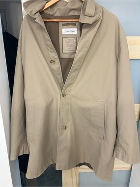 Calvin Klein Light Khaki Raincoat w/Stand Up Collar